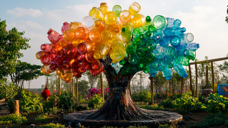 Upcycling - Plastikflaschen - Plastiken aus Plastik - alternative Ausstellung Skulpturen-Park-Malxe und Ostsee